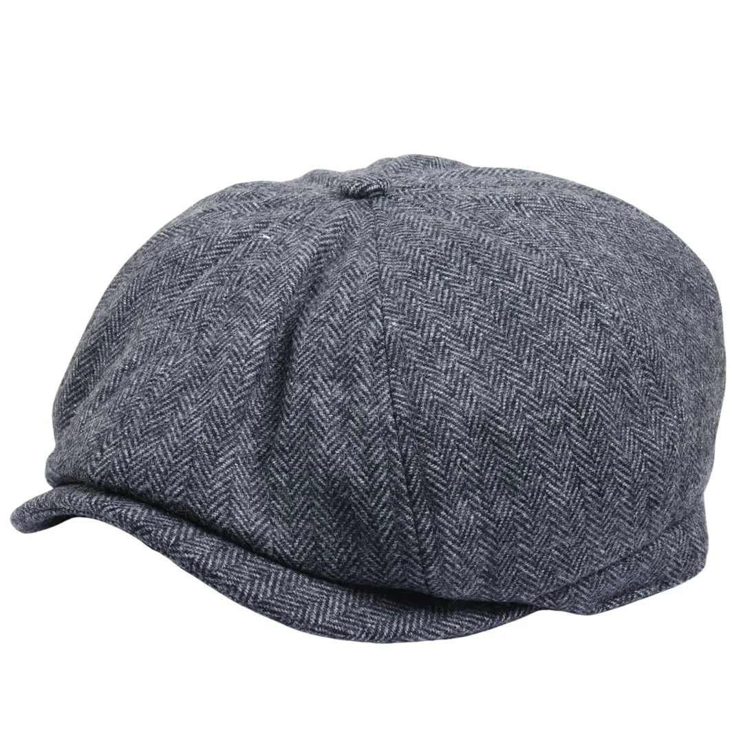 Męska czapka z daszkiem w jodełkę Newsboy Classic – szara