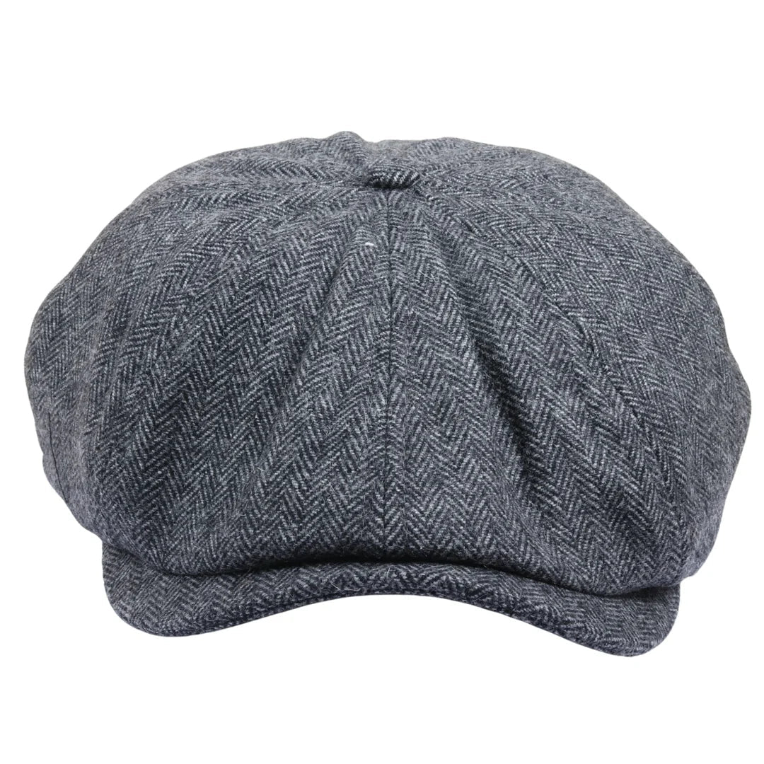 Męska czapka z daszkiem w jodełkę Newsboy Classic – szara