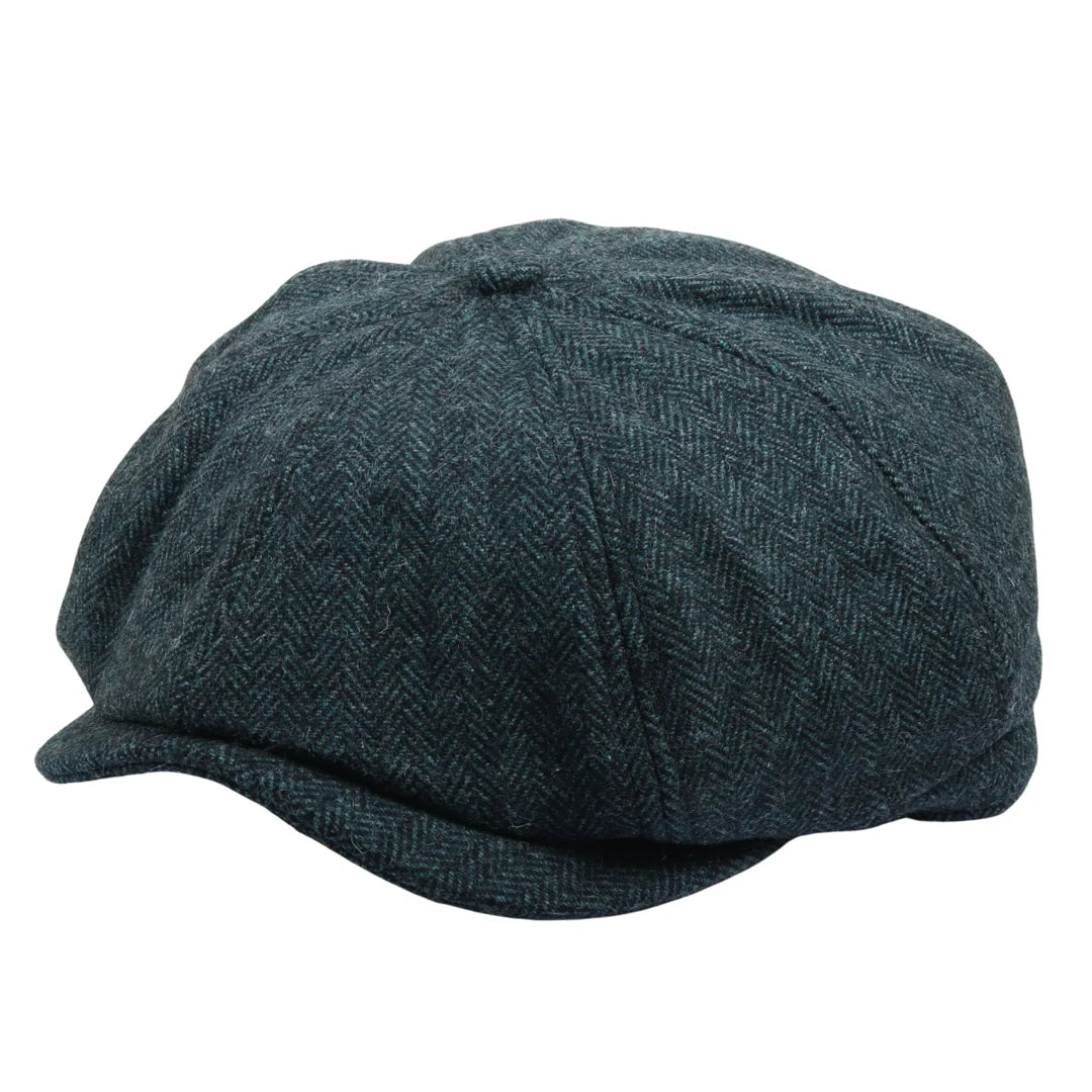 Męska czapka z daszkiem w jodełkę Newsboy Classic Flat Cap – oliwkowa