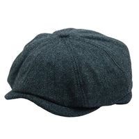 Męska czapka z daszkiem w jodełkę Newsboy Classic Flat Cap – oliwkowa