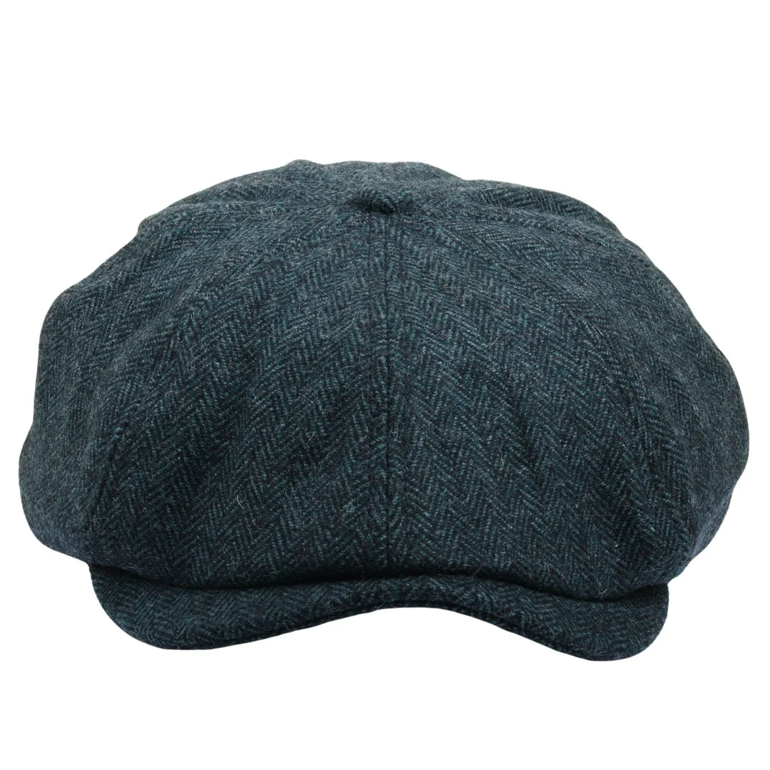 Męska czapka z daszkiem w jodełkę Newsboy Classic Flat Cap – oliwkowa