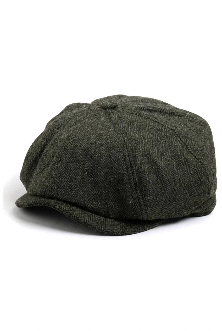 Męska czapka z daszkiem w jodełkę Newsboy Classic Flat Cap – oliwkowa