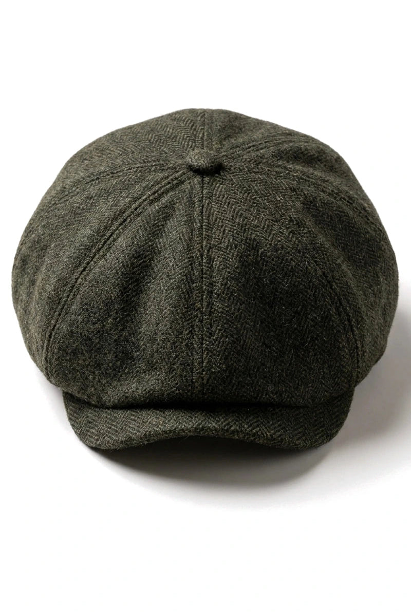 Męska czapka z daszkiem w jodełkę Newsboy Classic Flat Cap – oliwkowa