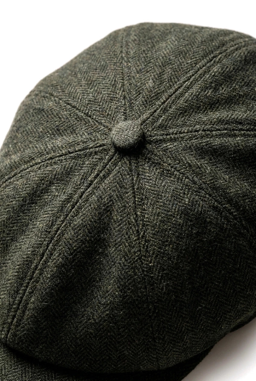 Męska czapka z daszkiem w jodełkę Newsboy Classic Flat Cap – oliwkowa