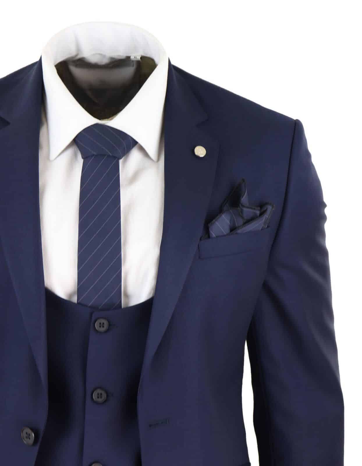 Mens Navy 3 Piece Wedding Suit
