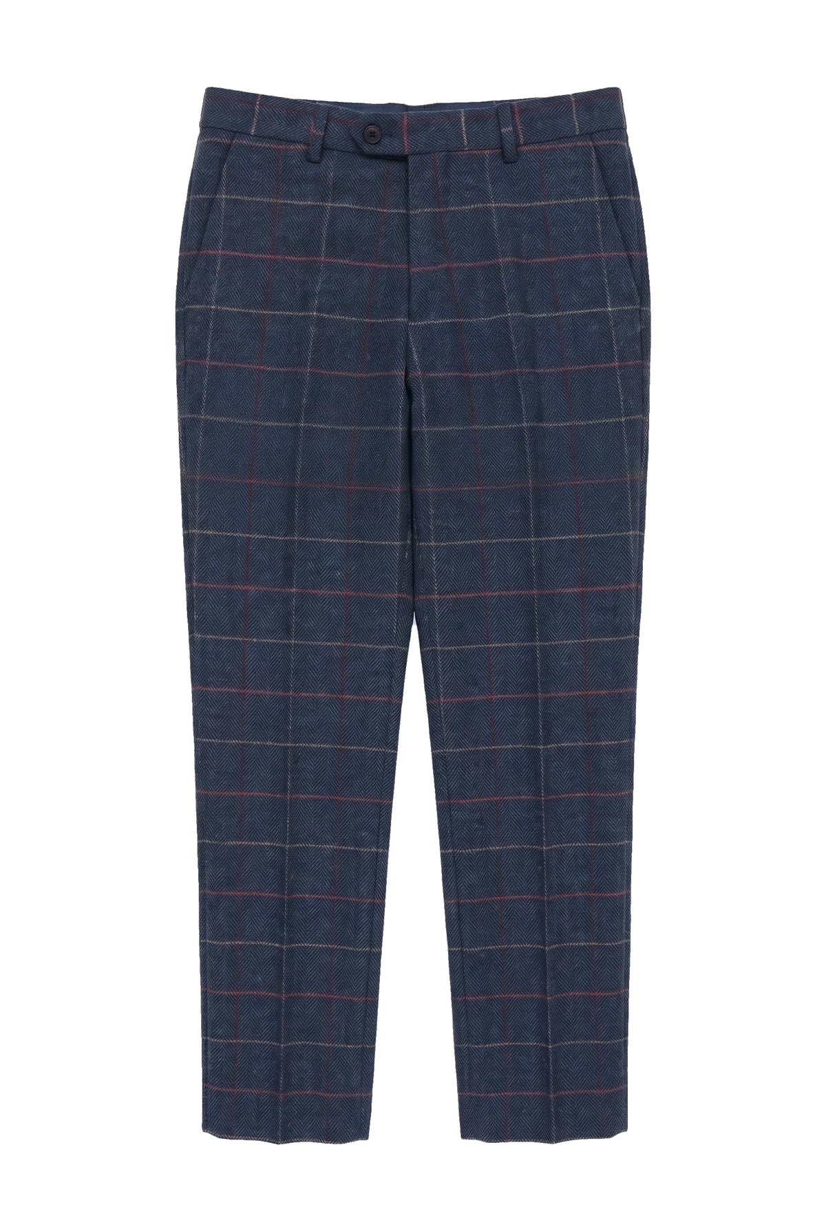 Męskie granatowe spodnie w kratkę w jodełkę tweedowe vintage New Marc Darcy