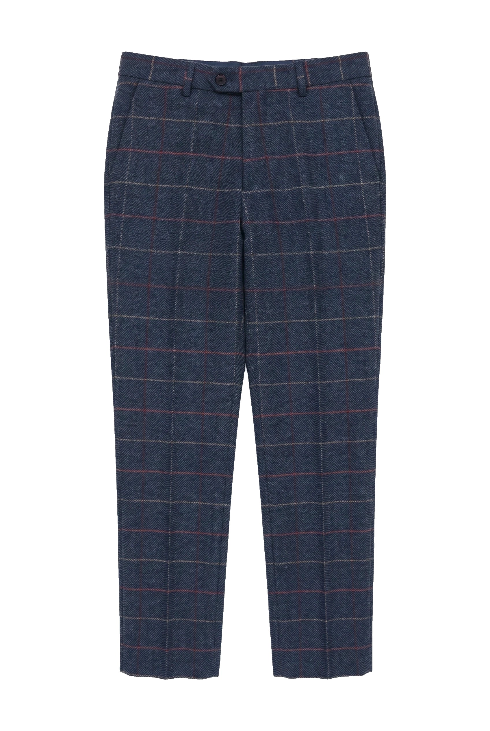Męskie granatowe spodnie w kratkę w jodełkę tweedowe vintage New Marc Darcy