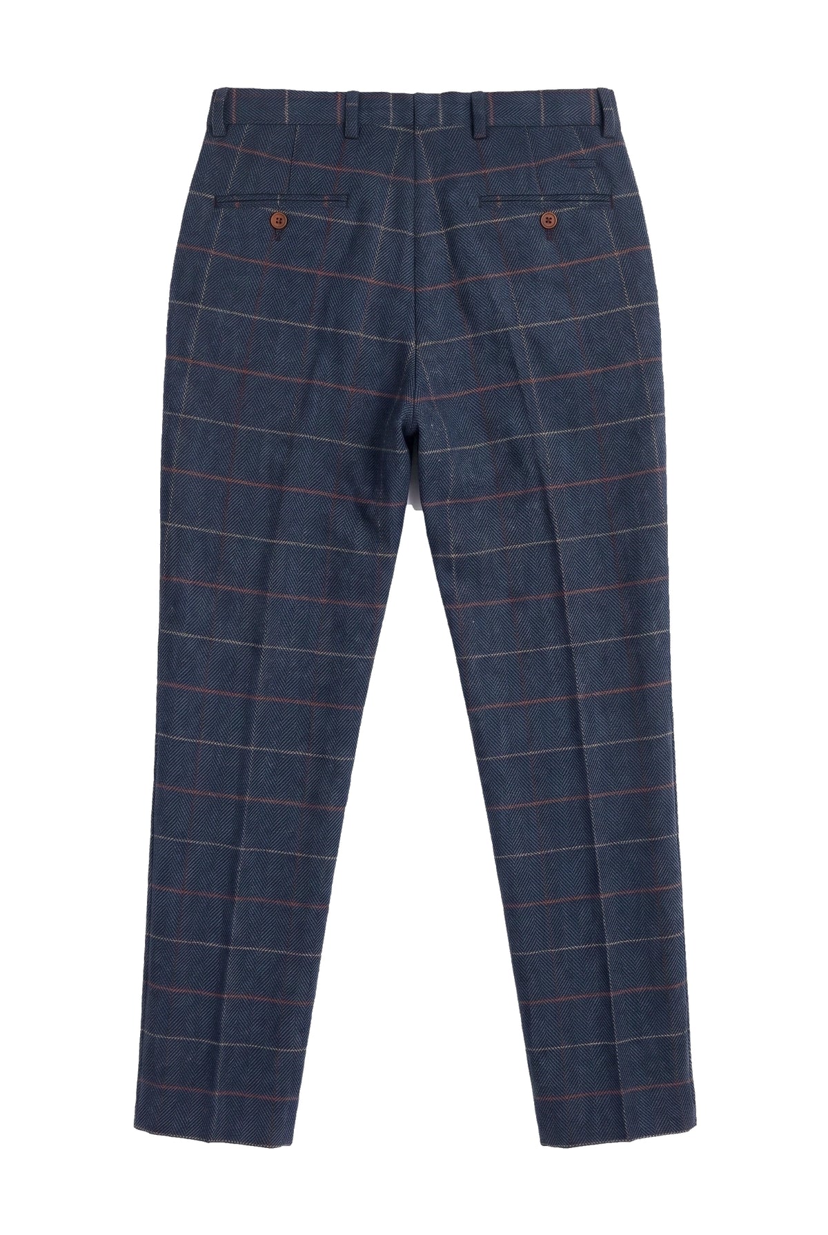 Męskie granatowe spodnie w kratkę w jodełkę tweedowe vintage New Marc Darcy