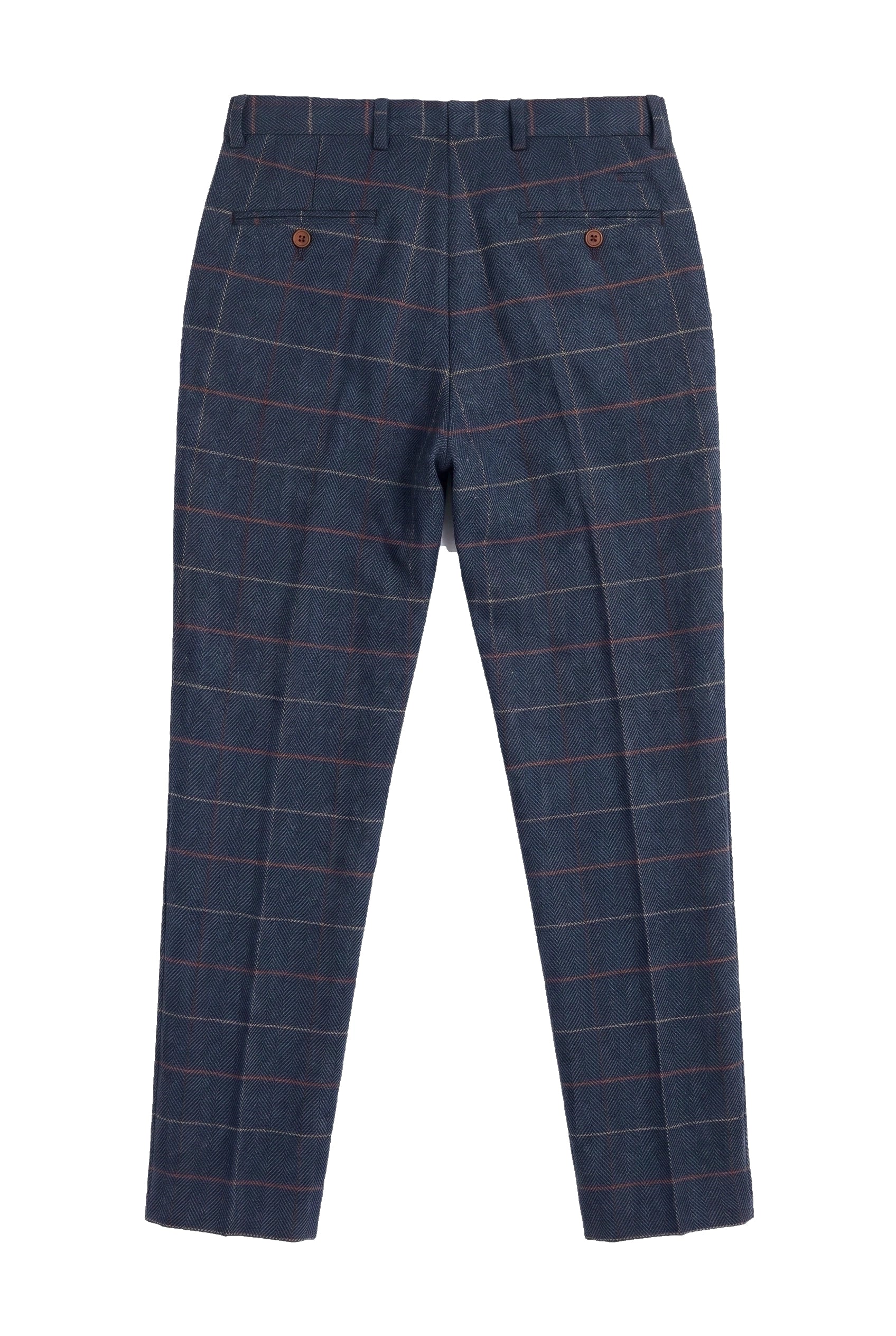 Męskie granatowe spodnie w kratkę w jodełkę tweedowe vintage New Marc Darcy