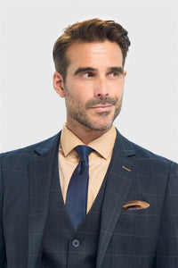 Marynarka męska w kratkę w kolorze granatowym, dopasowana