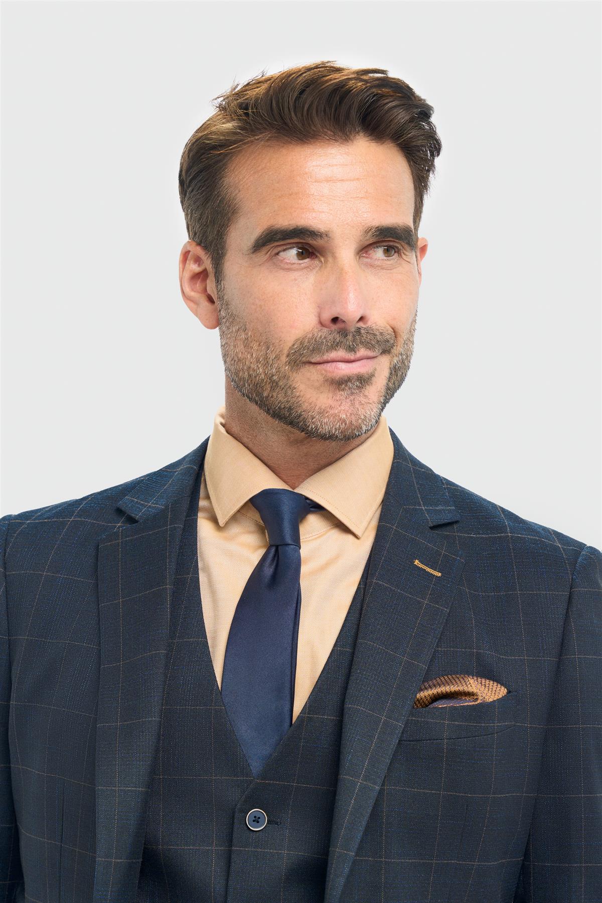 Marynarka męska w kratkę w kolorze granatowym, dopasowana