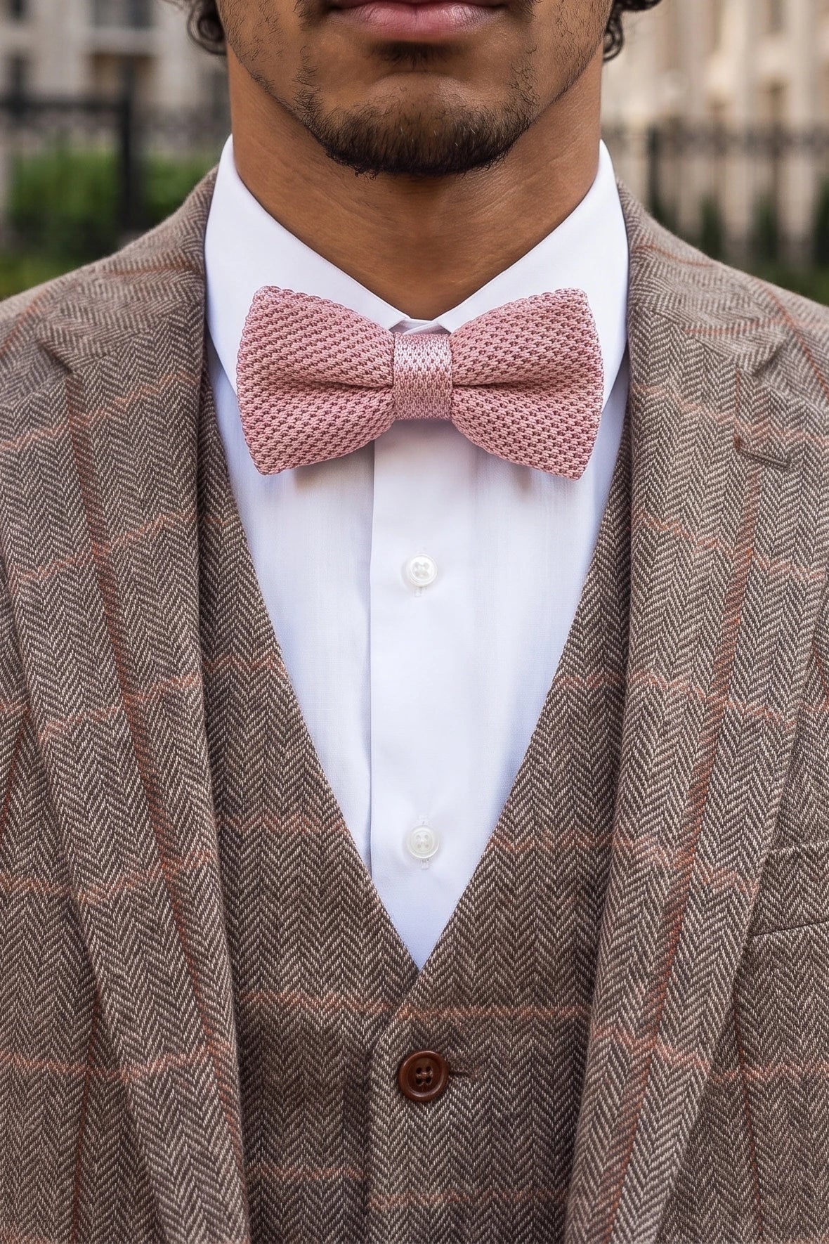 Męska różowa dzianinowa muszka