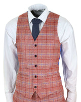 Mens Red 3 Piece Tweed Check Suit