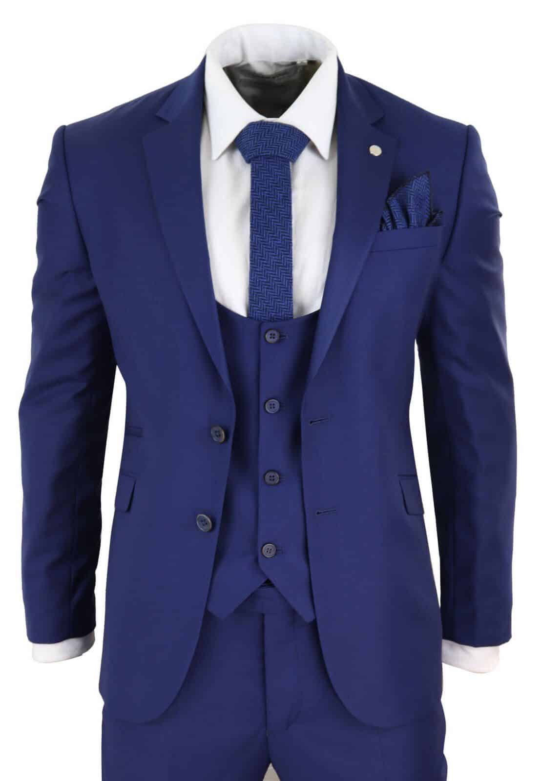 Mens Royal Blue 3 Piece Wedding Suit