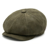 Męska czapka zamszowa Vintage 8-Panel Classic Gatsby Baker Boy - Oliwkowa