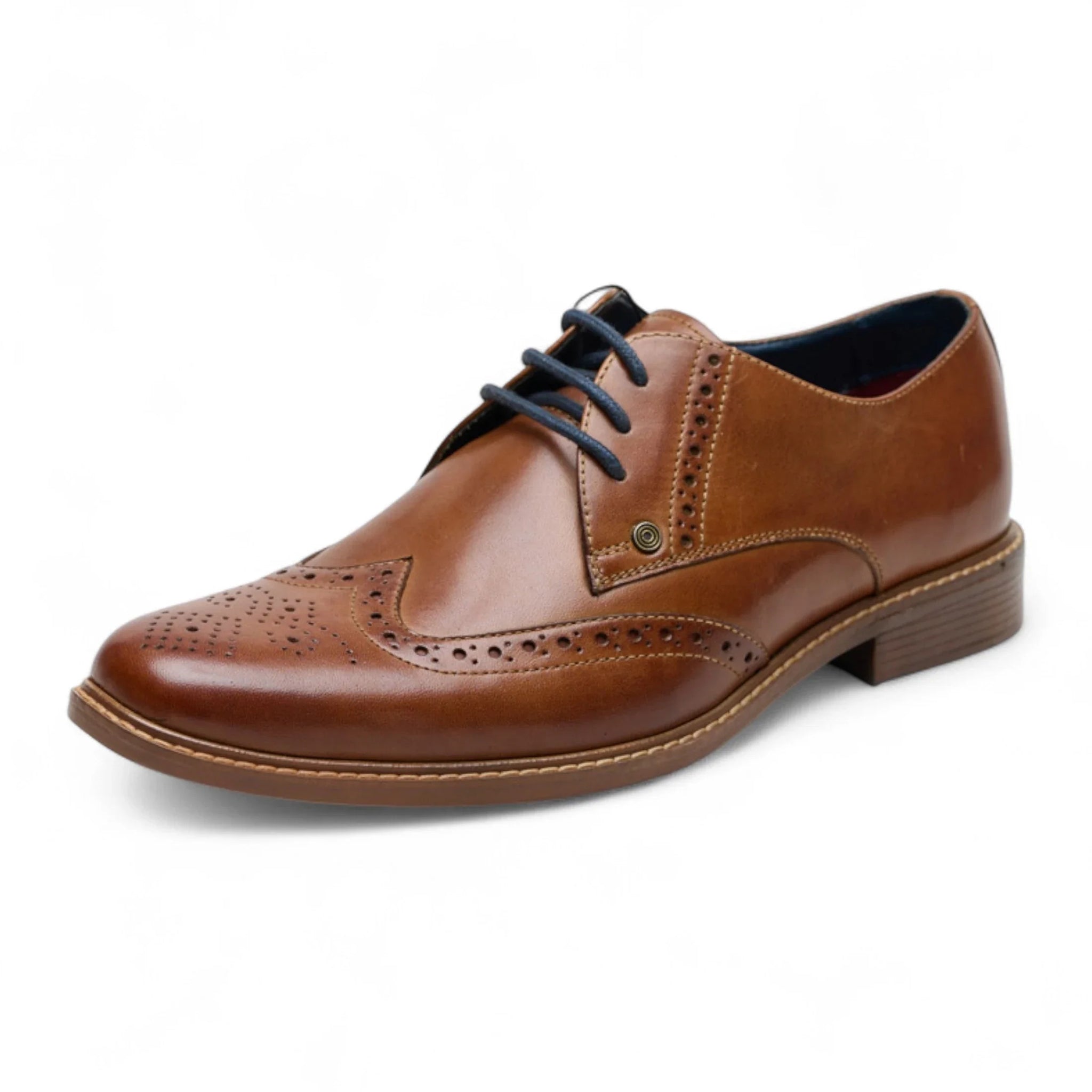 Męskie skórzane półbuty wizytowe typu Oxford Brogue w kolorze jasnobrązowym