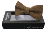 Mens Tweed Herringbone Textured Marc Darcy Bow Ties Vintage Retro Tan Brown Nelson