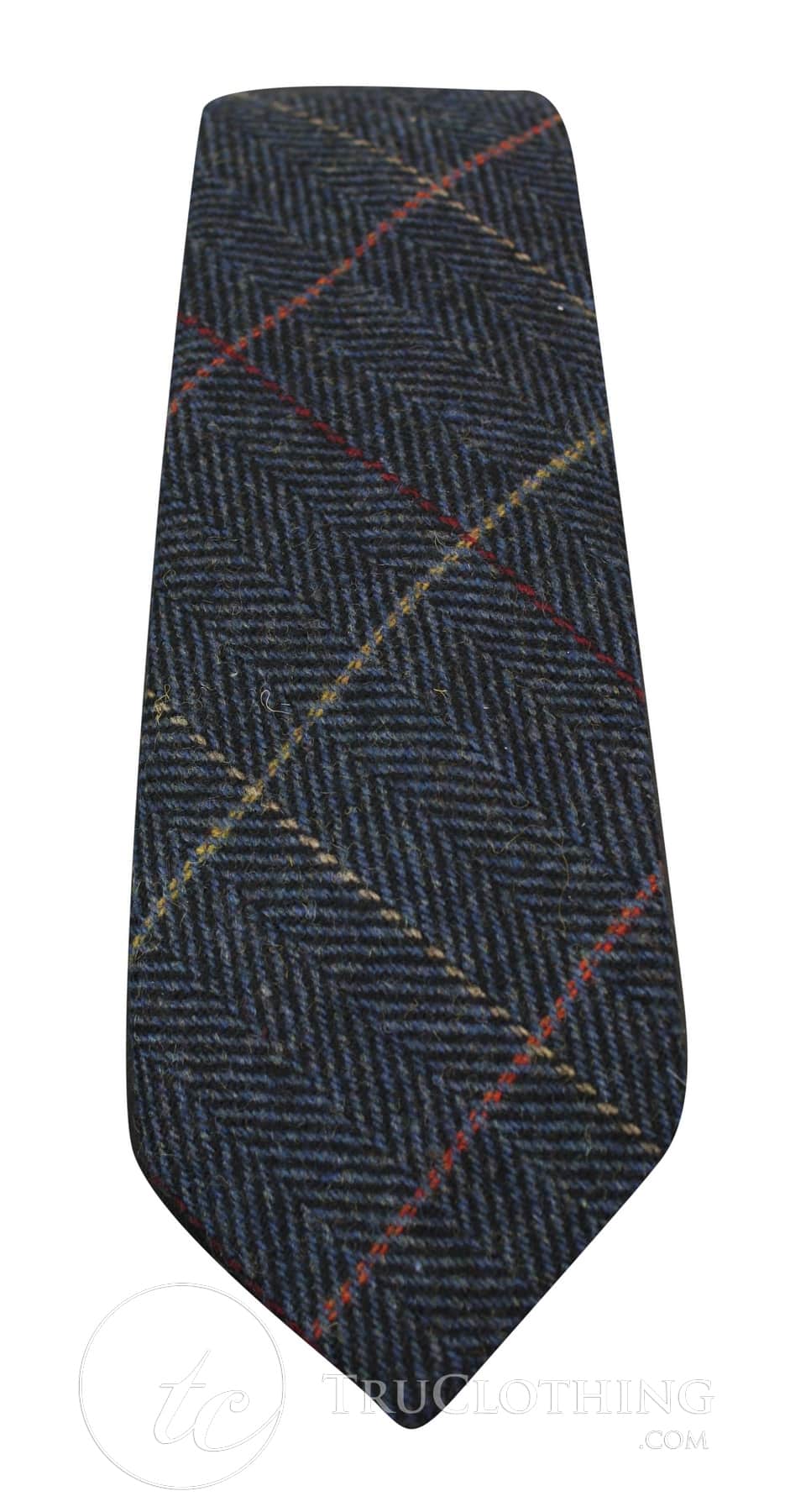 Mens Tweed Herringbone Textured Marc Darcy Ties Classic Vintage Retro Eton Navy Blue