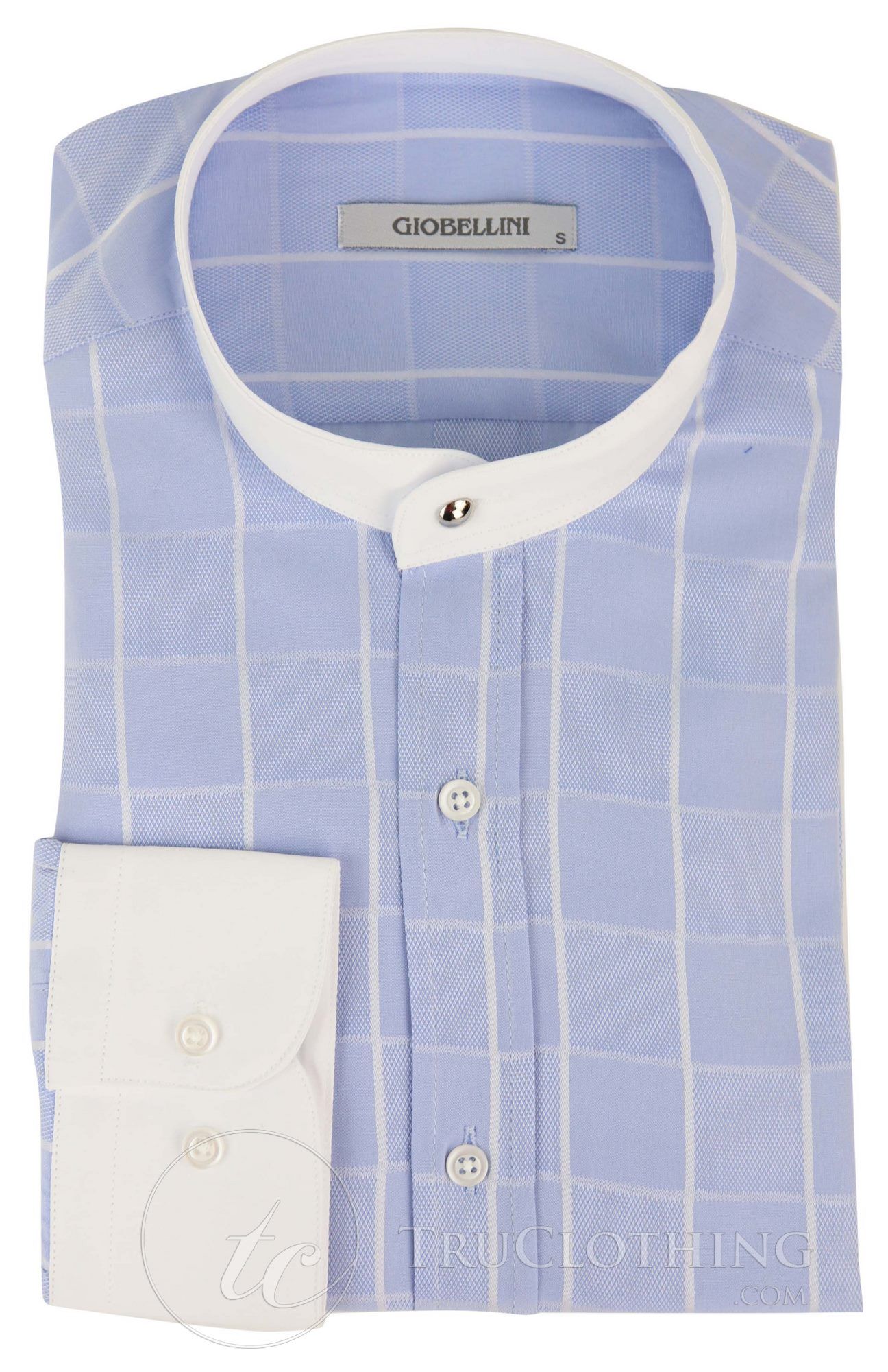 Mens Vintage Check Pattern Shirt with Removable Collar