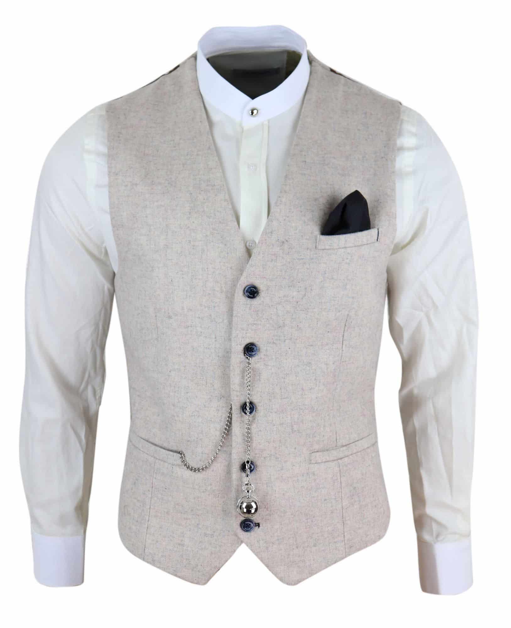 Mens Vintage Cream Waistcoat with Pocket Watch