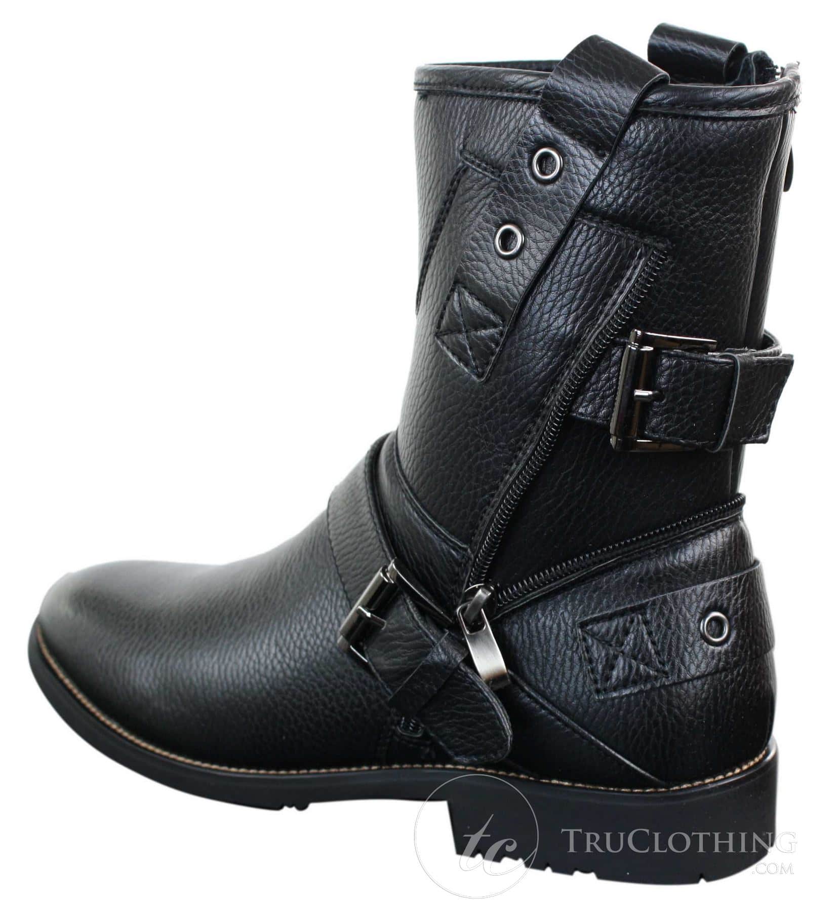 Mens Zip Punk Rock Goth Emo Ankle Boots Brown Black Leather Buckle