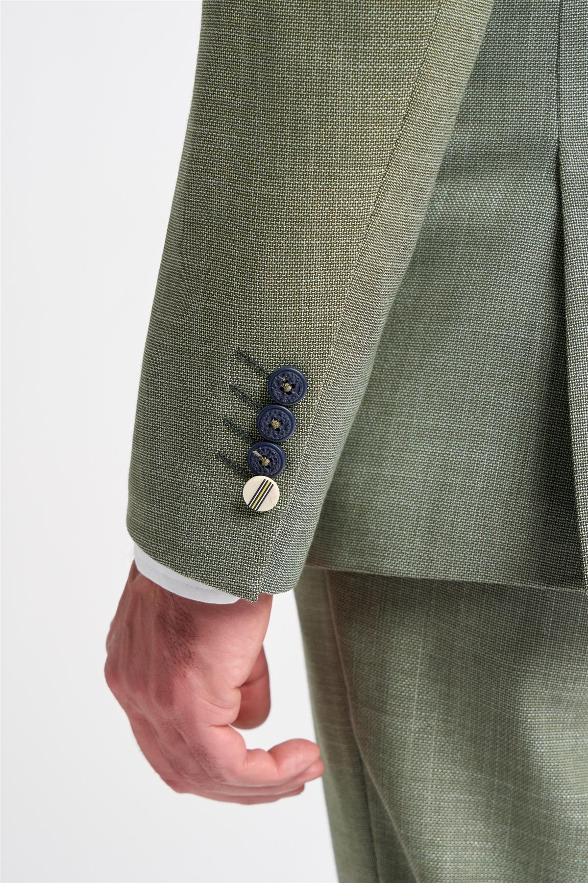 Męski 3-częściowy garnitur w kolorze szałwiowo-zielonym, lniany, dopasowany, na wesele, bal, klasyczny