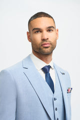 Męski 3-częściowy garnitur jasnoniebieski, letni, lniany, dopasowany, ślubny, balowy, klasyczny