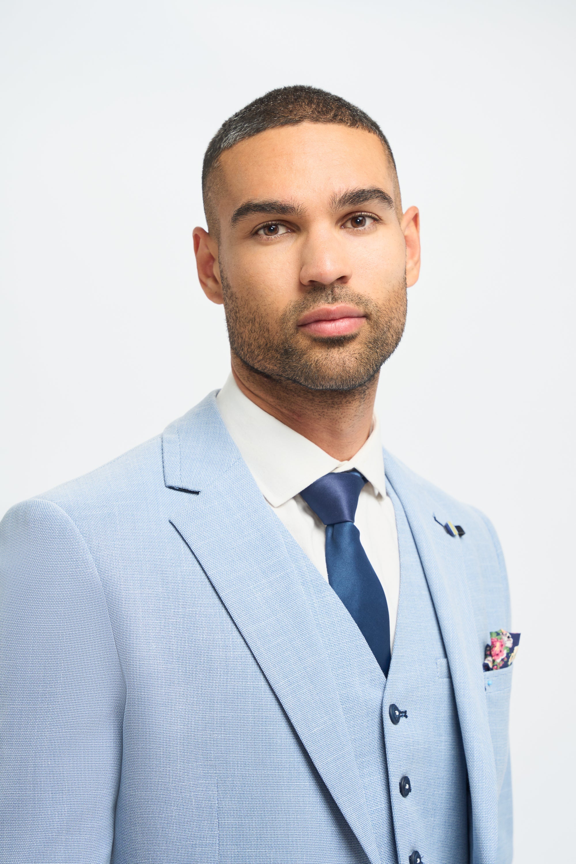 Męski 3-częściowy garnitur jasnoniebieski, letni, lniany, dopasowany, ślubny, balowy, klasyczny