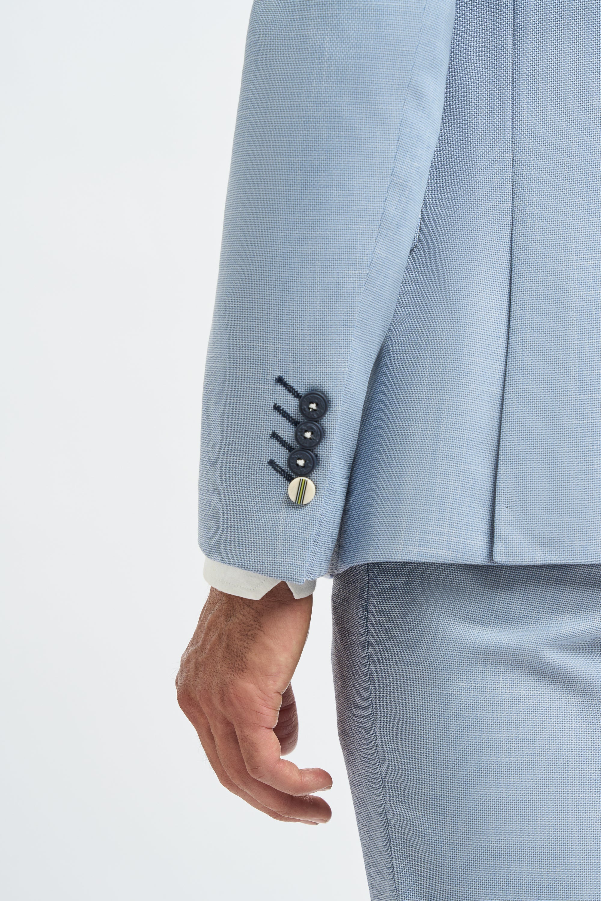 Męski 3-częściowy garnitur jasnoniebieski, letni, lniany, dopasowany, ślubny, balowy, klasyczny