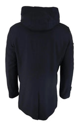 Mens 3/4 Long Overcoat Black Jacket Coat Removable Hood Smart Casual Winter Warm Wool