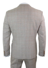 Paul Andrew Holland - Mens Check Tweed Beige Brown 3 Piece Suit Wedding Prom Vintage Retro Classic