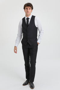 Paul Andrew Parker - Męski 3-częściowy garnitur w kolorze czarnym, dopasowany, klasyczny, na pogrzeb i żałobę