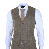 Męski garnitur w kolorze brązowym, klasyczny, dopasowany, 3-częściowy w kratkę