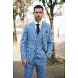 Plowman Men's Light Blue 3-Piece Checked Suit