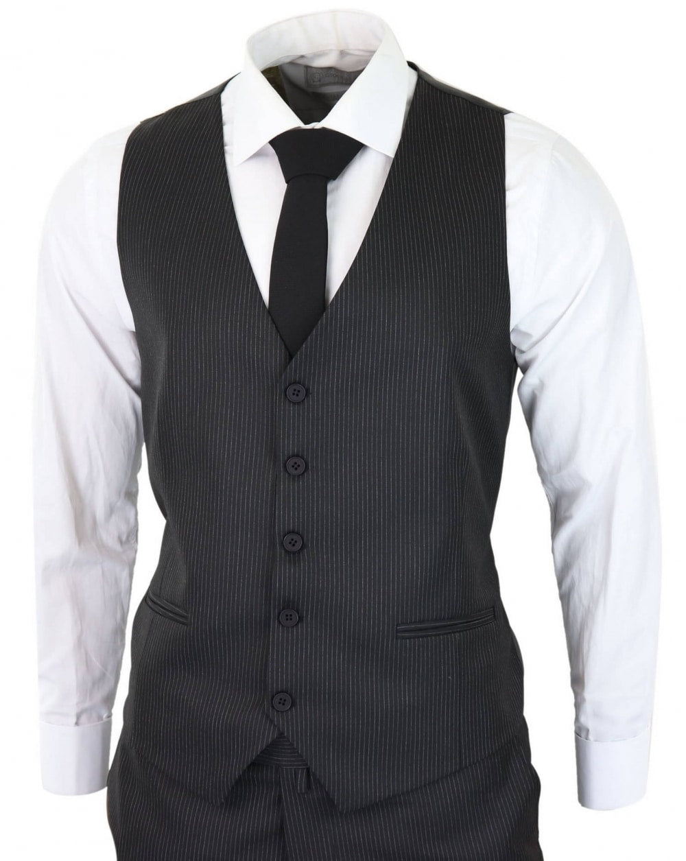 Black Pinstripe 3 Piece Suit - RC20-02
