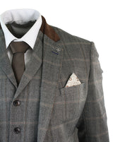 Mens Check Tweed 3 Piece Blue Navy Suit Vintage Retro Tailored Fit Prince Of Wales