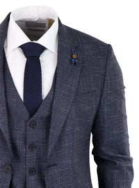 Navy-Blue Graph Check 3 Piece Suit - RK20-02