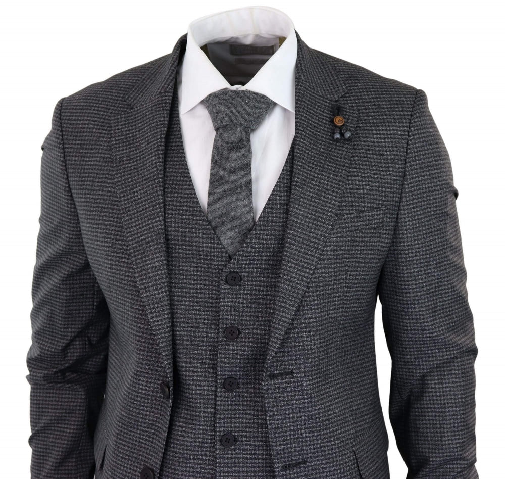 Dark-Grey Sheppard's Check 3 Piece Suit - RK20-12