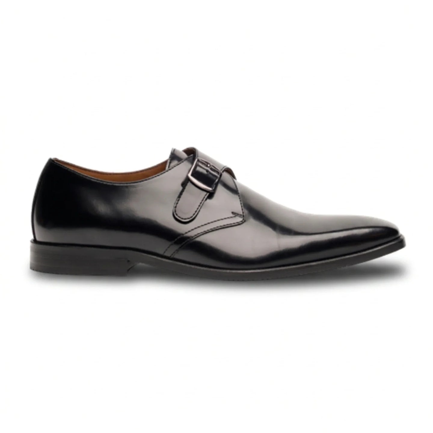 Romero - Męskie czarne, pojedyncze, lakierowane buty typu monk strap