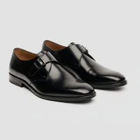 Romero - Męskie czarne, pojedyncze, lakierowane buty typu monk strap
