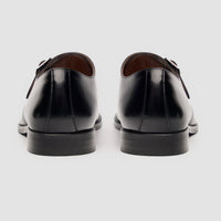 Romero - Męskie czarne, pojedyncze, lakierowane buty typu monk strap
