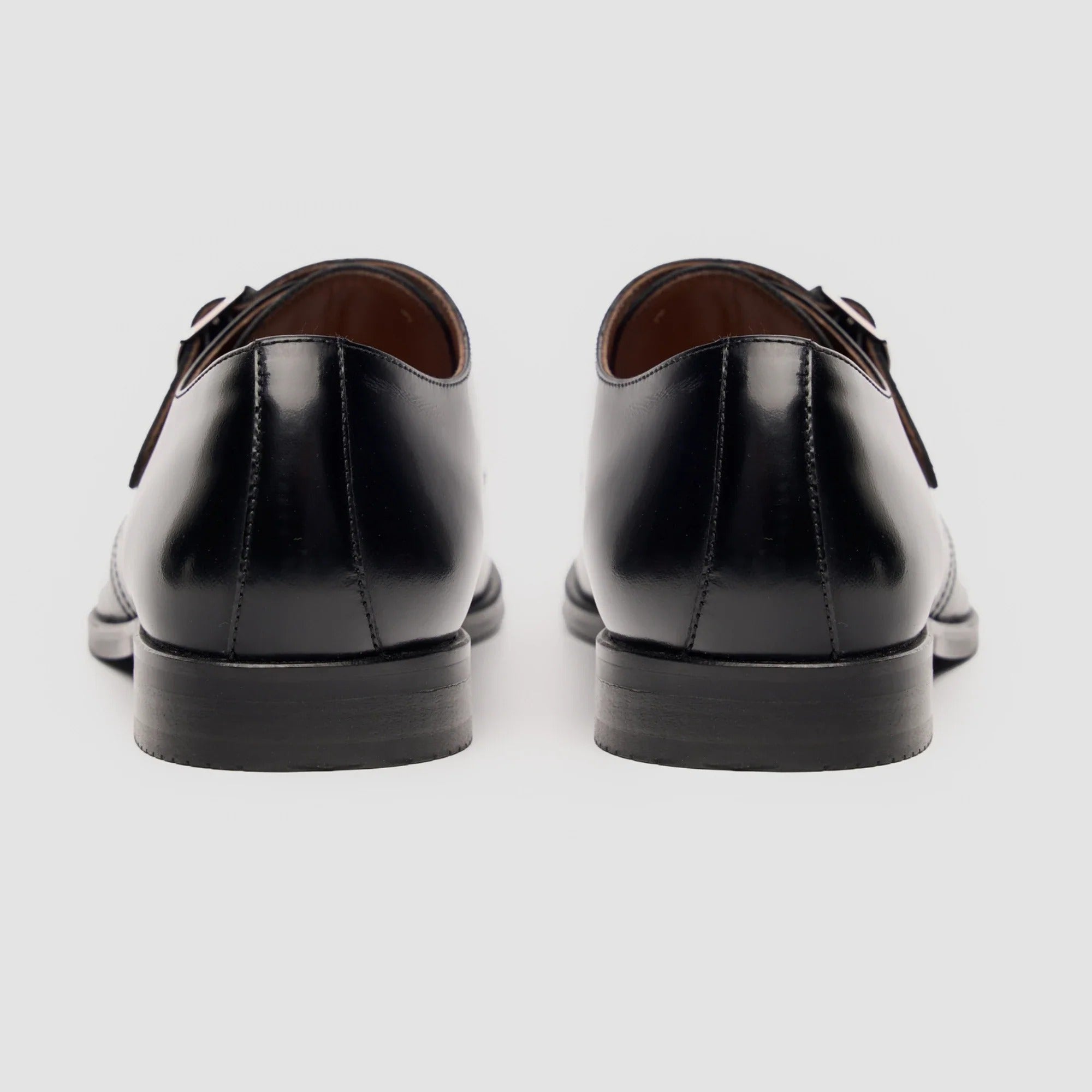 Romero - Męskie czarne, pojedyncze, lakierowane buty typu monk strap