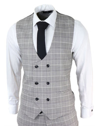 Mens Marc Darcy Grey Prince Of Wales Check Suit Ross Office Wedding Slim Fit Classic