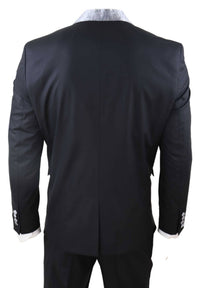 Mens 4 Piece Shawl Lapel Suit - Black/Silver