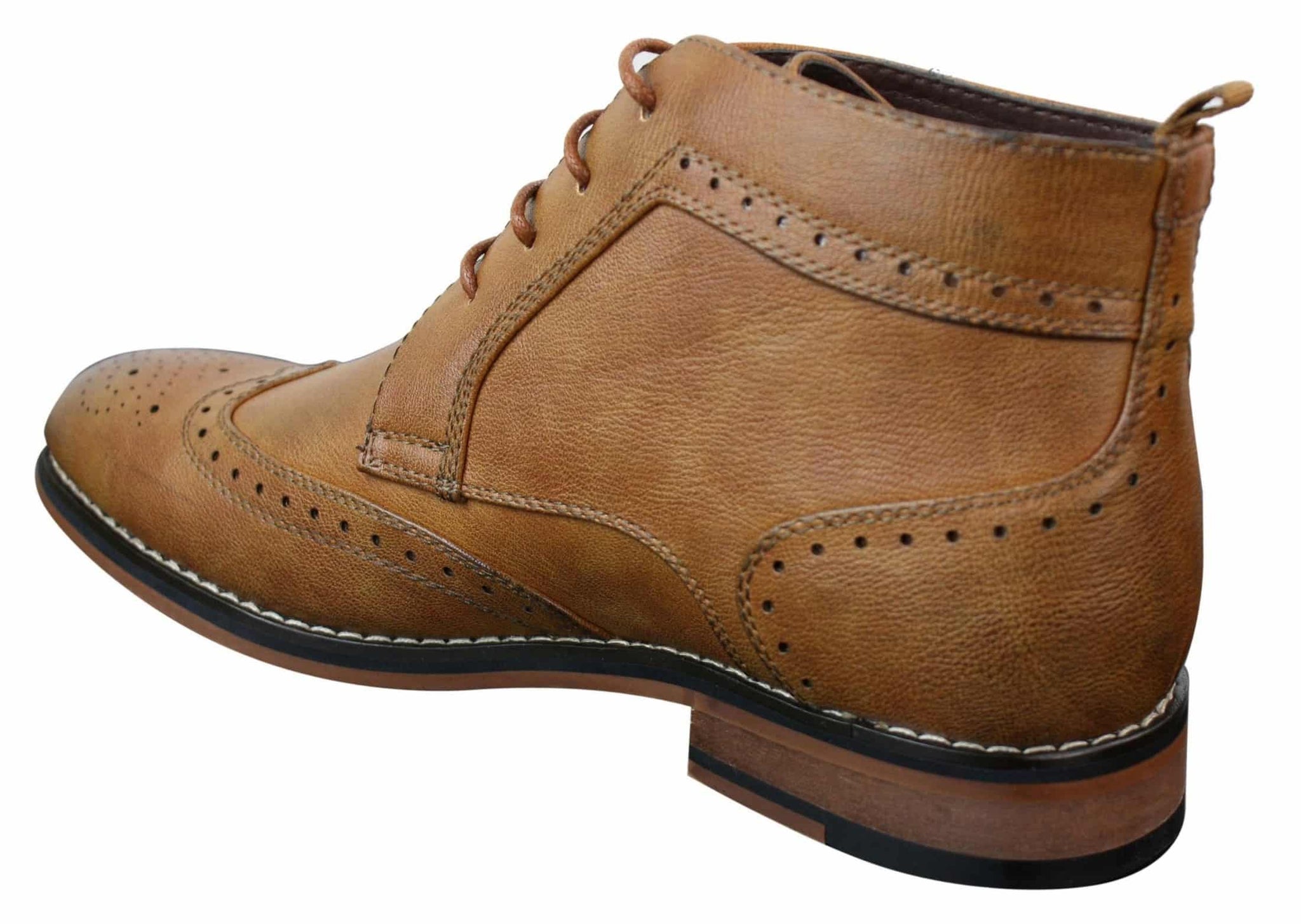 Mens Slip On & Laced Tan Brown Military Brouge Boots Smart Casual Leather Lined