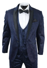 Mens Marc Darcy Velvet Paisley Blue Fit 3 Piece Suit Tuxedo Dinner Jacket Wedding