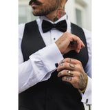 Men's Black Satin Double Breasted Waistcoat Black Tie Dinner Vest