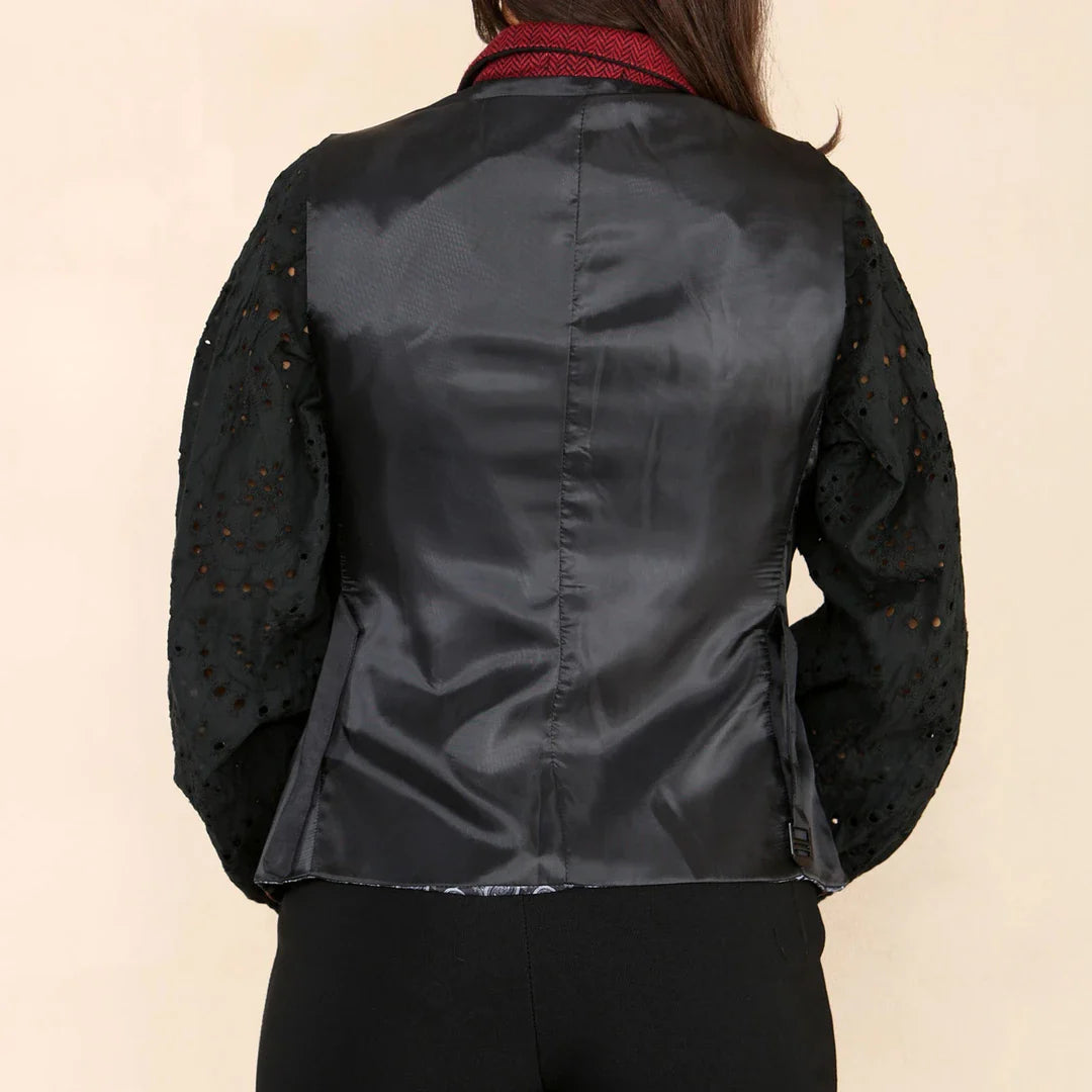 Damska kamizelka tweedowa w jodełkę w kolorze czerwonego wina, klasyczna z lat 20. XX wieku