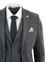 Men's Charcoal Grey 3 Piece Tweed Herringbone Suit - STZ11