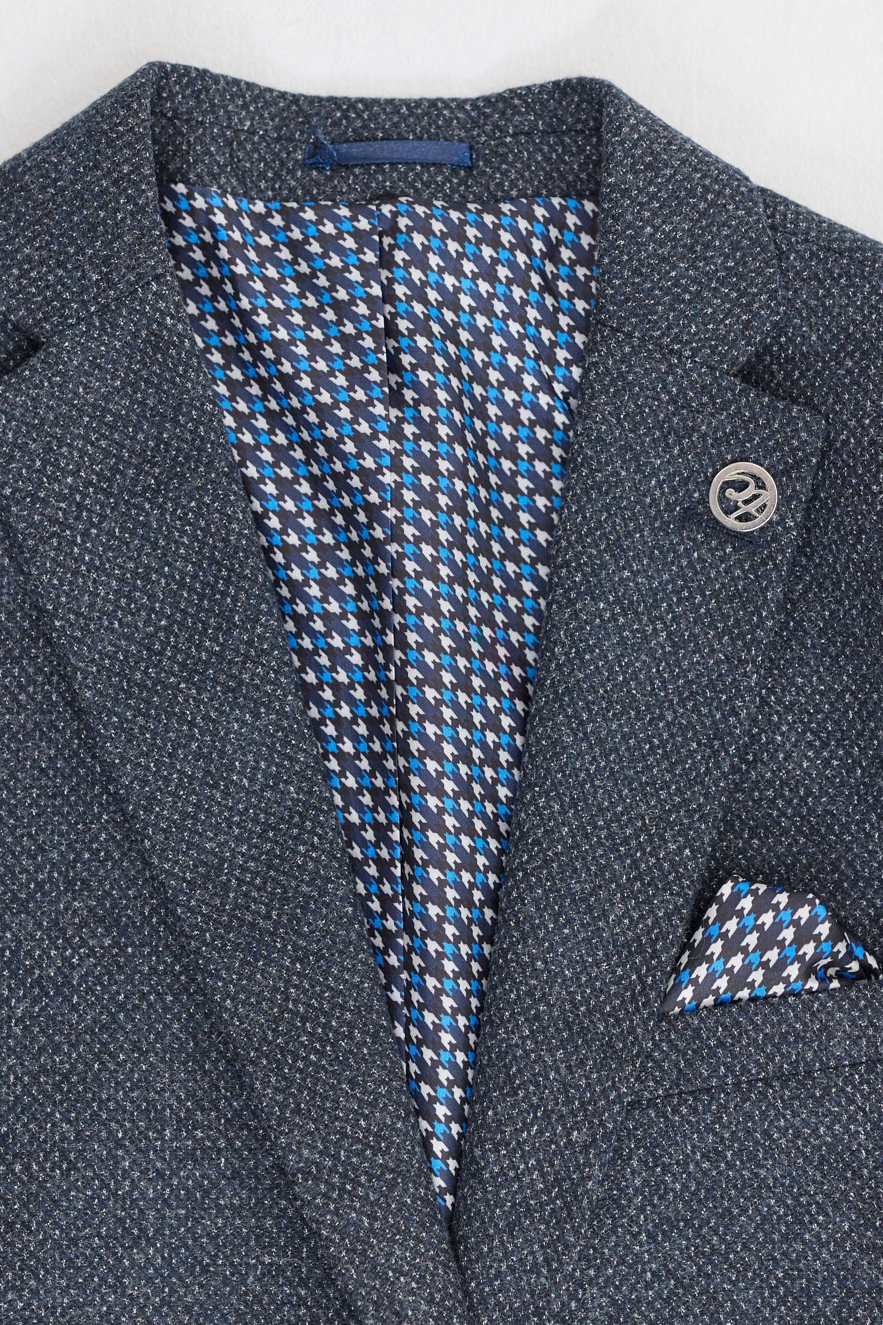 Męski 3-częściowy garnitur granatowy z dwurzędową kamizelką